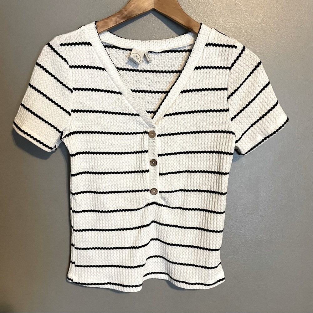 Stripe Waffle Knit Paper Crane Top